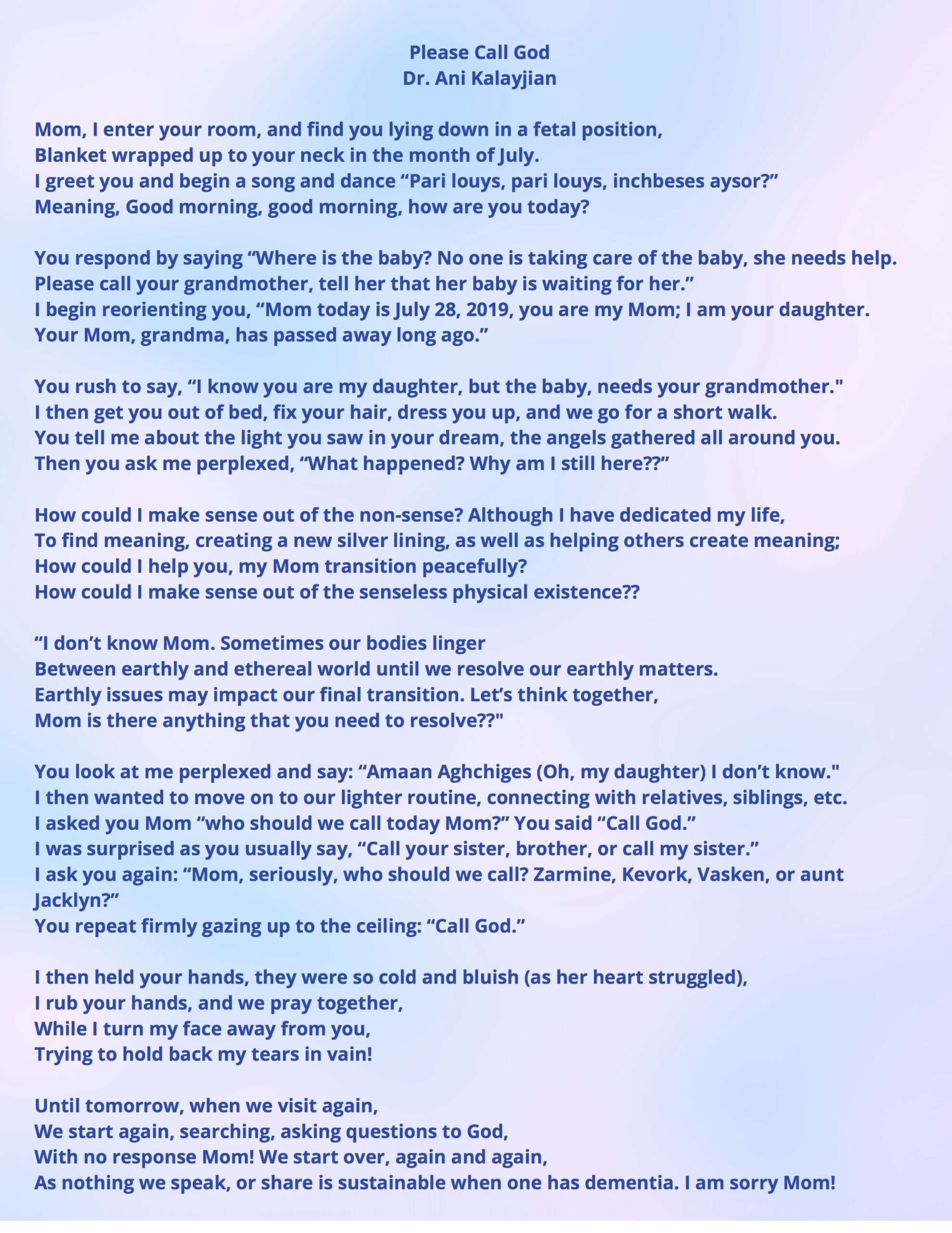 Poem 2019 Please Call God