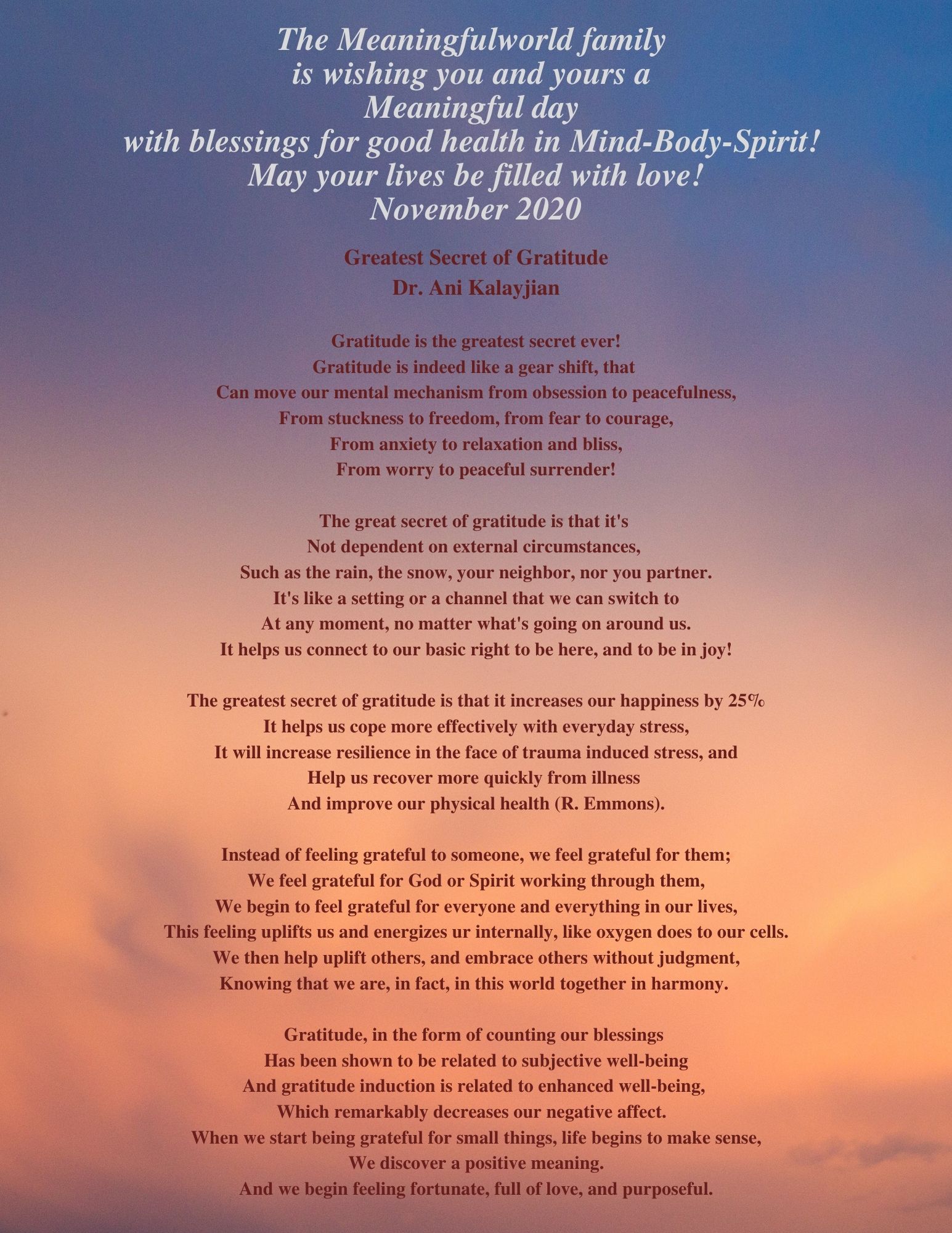 Poem 2020 Greatest Secret of Gratitude, Nov